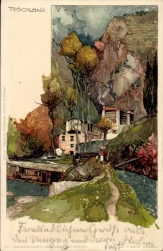 Künstler Litho Wielandt, Manuel, Toscolano Lombardia, Pfad am Fluss