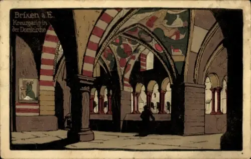 Steindruck Ak Brixen Bressanone Südtirol, Kreuzgang in der Domkirche