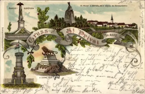 Litho Saint Privat la Montagne Sankt Privat Moselle, Garde-Schützen, 3. Garde Regiment Denkmal