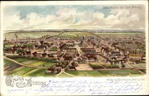 Litho Altötting in Oberbayern, Gesamtansicht