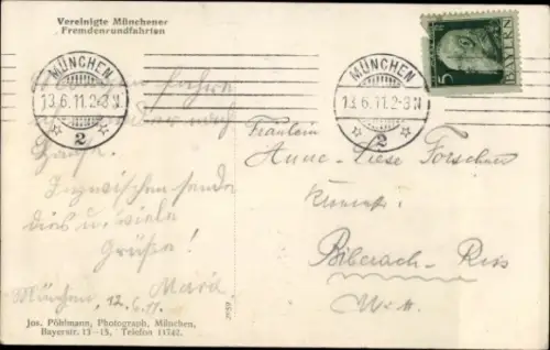 Foto Ak Vereinigte Münchener Fremdenrundfahrten, Autobus