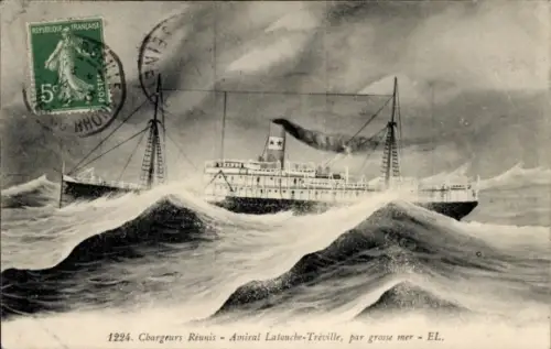 Ak Dampfschiff Amiral Latouche Tréville, Chargeurs Réunis, auf rauer See