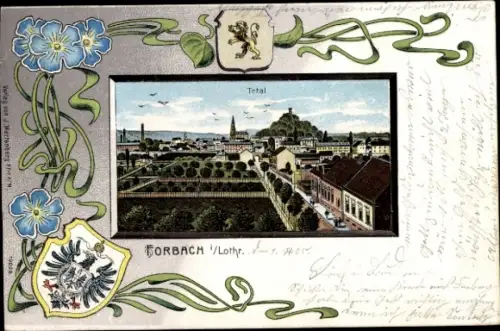 Wappen Passepartout Litho Forbach Lothringen Moselle, Gesamtansicht