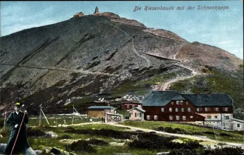 Ak Pec pod Sněžkou Petzer Riesengebirge Reg. Königsgrätz, Riesenbaude, Bouda v Obřím Dole