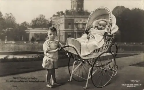Ak Geschwisterliebe, Prinz Wilhelm und Prinz Louis Ferdinand von Preußen, Kinderwagen, Liersch 1948