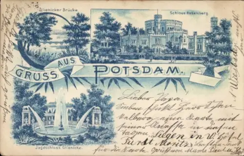 Litho Potsdam, Glienicker Brücke, Schloss Babelsberg, Jagdschloss Glienicke