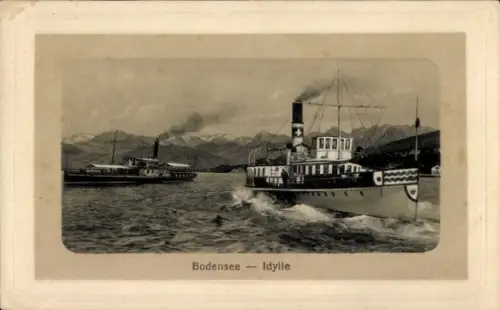 Präge Passepartout Ak Bodensee Idylle, Dampfer