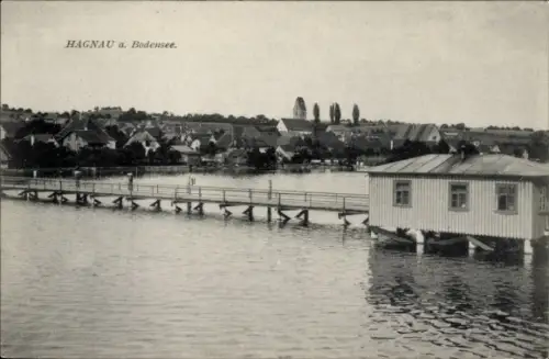 Ak Hagnau am Bodensee, Panorama, Brücke