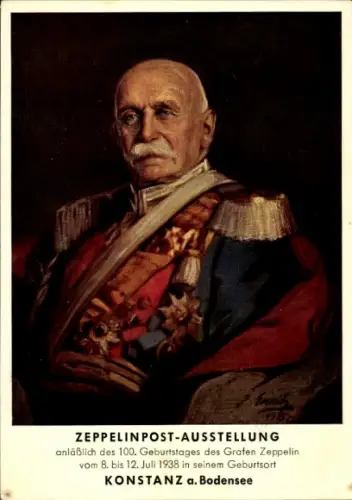 Ganzsachen Künstler Ak Emerich, Graf von Zeppelin, Portrait als General der Kavallerie, Uniform