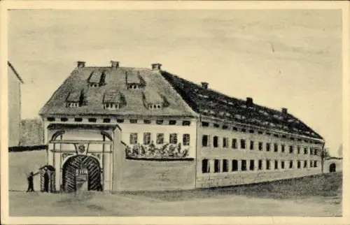 Künstler AK Zittau in Sachsen, Historische Darstellung Militärkaserne, Pfarrstraße