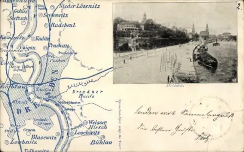 Landkarten Passepartout Ak Dresden Altstadt, Belvedere, Dampferanlegeplatz