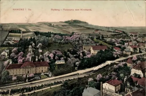 Ak Kamenz in Sachsen, Blick vom Kirchturm, Panorama, Hutberg