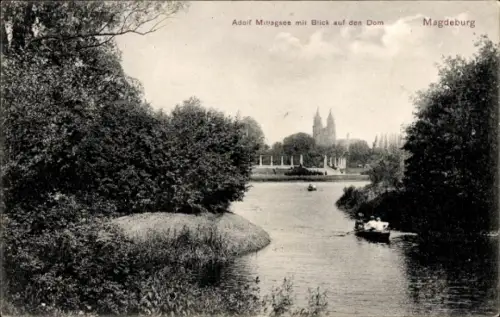 Ak Magdeburg an der Elbe, Adolf Mitragsee mit Blick auf den Dom, Magdeburg
