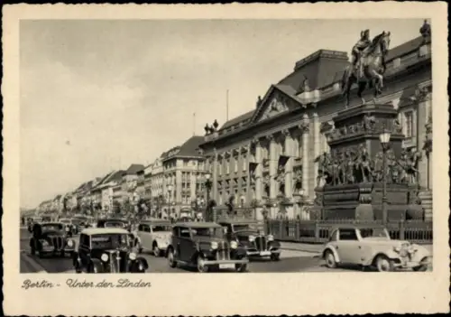 Ak Berlin Mitte, Unter den Linden, Denkmal, Autos