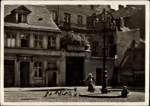 Ak Berlin Mitte, Altstadt, Jüdenhof, Anwohner, Laterne, Tauben
