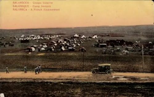 Ak Saloniki Griechenland, Camp Francais, Auto, Menschen