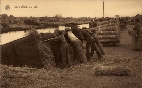 Ak Anbau von Leinen, der beladene Ballon wird ins Wasser geschoben
