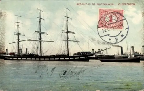 Ak Vlissingen, Hafen, Segelschiff, Dampfer