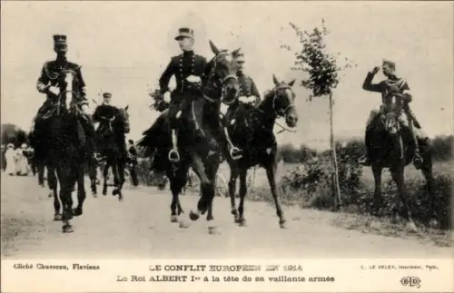 Ak König Albert I. von Belgien an der Spitze seiner Armee, I WK