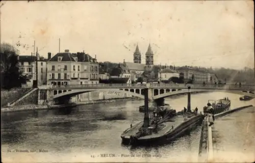 Ak Melun Seine et Marne, Pont de ter, vue aval