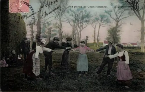 Ak Frankreich, Gruppe in Trachten beim Blinde-Kuh-Spiel