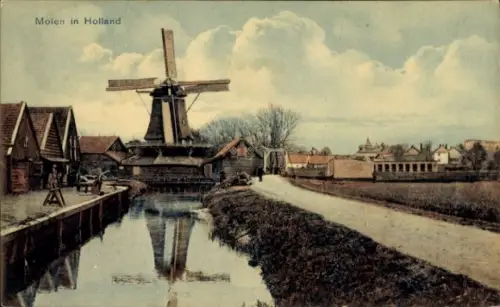 Ak Niederlande, Windmühle, Kanalpartie