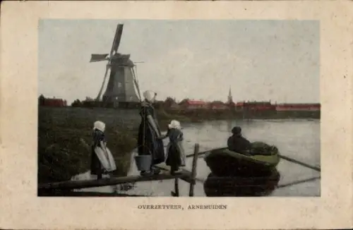 Ak Arnemuiden Zeeland, Windmühle, Volkstrachten