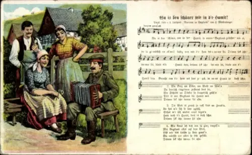 Lied Ak Mückenberger, Hilmar, Wu is den schäner wie in d'r Hamit, Soldat, Akkordeon, Bauern