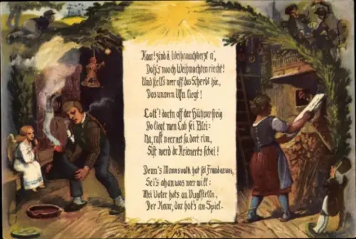 Künstler Ak Köselitz, Rud., Frohe Weihnachten, Dr Weihnachtsheiligohmd, Erzgebirge, Engel, Stern