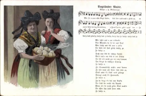 Lied Ak Mückenberger, Hilmar, Vogtländer Madle, Frauen in Tracht mit Klößen