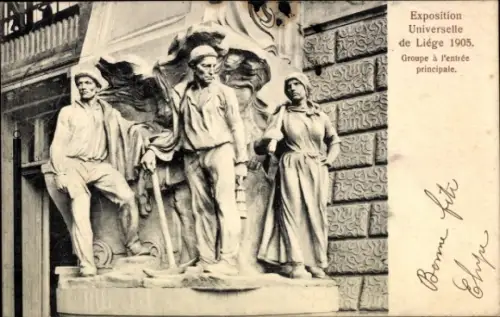 CPA Exposition Universelle de Liege 1905, Groupe a l'entree principale