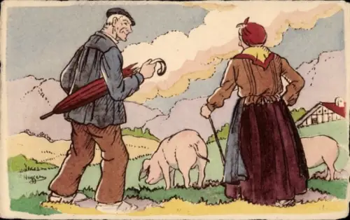 Künstler Ak Pays Basque, Retour du Marché