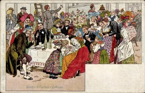 Künstler Litho Kauffmann, Elsässer Bräuche und Trachten, Hochzytimmes