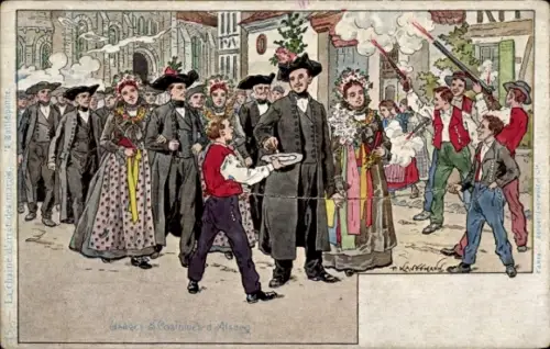 Künstler Litho Kauffmann, Usages et Costumes d'Alsace, Elsässer Tracht, Trauung