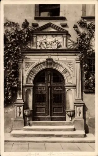 Ak Grimma in Sachsen, Portal Dr. Neumanns Haus, Eingangstür, Verzierungen, Pflanzen