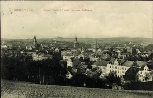 Ak Döbeln in Sachsen, Gesamtansicht mit neuem Rathaus, Stadtansicht,  