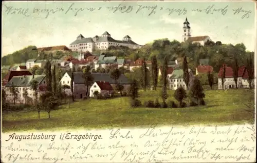 Ak Augustusburg im Erzgebirge,  Erzgebirge, Landschaft, Häuser, Kirche