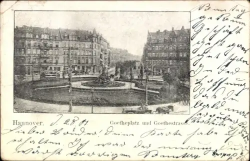 Ak Hannover,  Goetheplatz, Brunnen, Statuen, Goethestraße