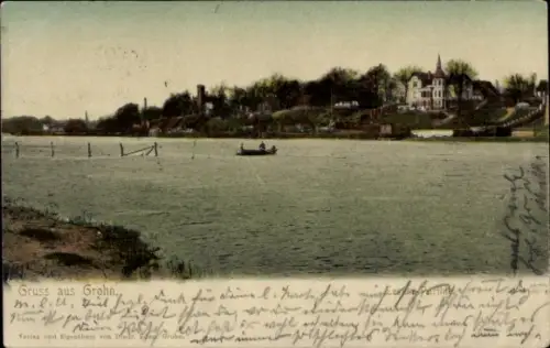 Ak Grohn Vegesack Bremen, Flusslandschaft, Boote, Gruss aus  handschriftlicher Text