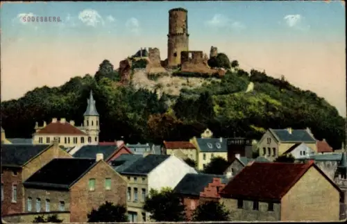 Ak Bad Godesberg Bonn am Rhein, Burg auf einem Hügel, Stadtansicht, GODESBERG