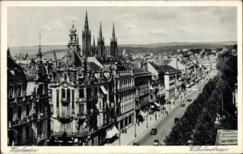 Ak Wiesbaden in Hessen,  Wilhelmstraße,  Gebäude, Straßenansicht, Autos