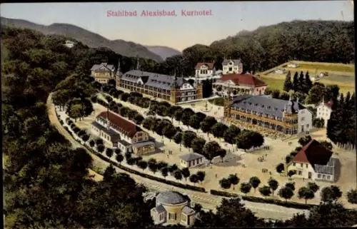 Ak Alexisbad Harzgerode am Harz, Stahlbad  Kurhotel, Landschaft, Bäume, Gebäude