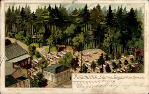 Litho Chemnitz Siegmar in Sachsen, Blick auf das Gasthaus Pelzmühle
