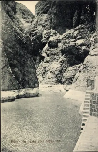 Ak Aden Jemen, Felsen, Wasserbecken, The Tanks after heavy rain