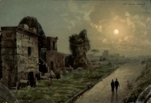 Mondschein Ak Roma Rom Lazio, Appia, Spaziergänger
