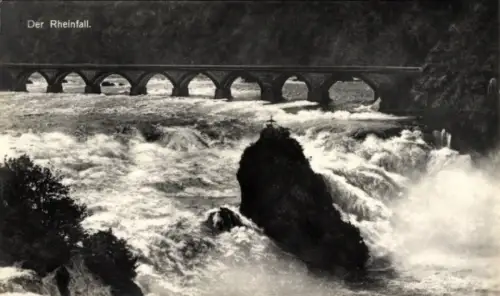 Ak Rheinfall Kanton Schaffhausen,  Brücke, Wasserfall, Felsen, Schwarz-Weiß-Foto