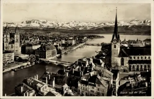 Ak Zürich Stadt Schweiz,  Alpen, Fluss,  Gebäude, Stadtansicht