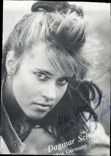 Autogrammkarte Fotomodell Dagmar Schulz, Miss Germany 1986, Autogramm