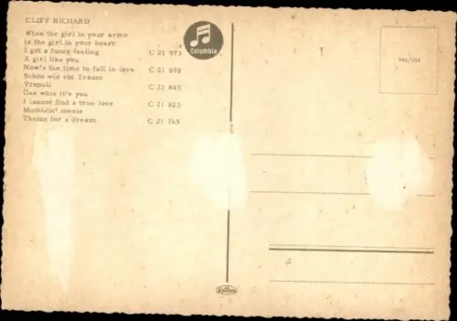 Ak Sänger Cliff Richard, Portrait