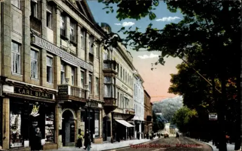 Ak Teplice Šanov Teplitz Schönau Region Aussig, Königstraße, Anglo-Österr. Bank, Geschäft Carl Beamt